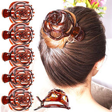 Load image into Gallery viewer, RC ROCHE ORNAMENT 6 Pcs Womens Stylish Rose Dome Comb Clamp Shell Plastic No Slip Strong Secure Grip Side Slide Bun Maker Beauty Accessory Hair Clip, Large Brown
