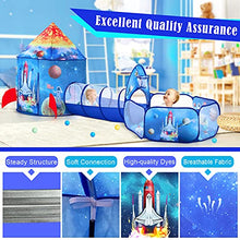 Load image into Gallery viewer, PigPigPen 3pc Kids Play Tent for Boys with Ball Pit, Crawl Tunnel, Rocket Ship Tents for Toddlers, Baby Space World Playhouse Toys, Boys Indoor&amp; Outdoor Play House, Perfect Kid’s Gifts
