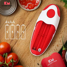 Load image into Gallery viewer, Kitchen Mama Electric Can Opener V2 Christmas Color Edition: Upgraded Blade Opens Any Can Shape - No Sharp Edge, Food-Safe, Handy with Lid Lift, Battery Operated &amp; Handheld (Bundle Red &amp; Army Green)
