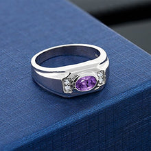 Load image into Gallery viewer, Gem Stone King Sterling Silver Oval Purple Amethyst &amp; White Created Sapphire Men's Ring 1.26 cttw (Size 7)
