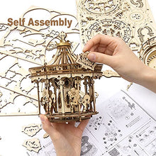 Load image into Gallery viewer, ROKR 3D Wooden Puzzles for Adults Mechanical Music Box Romantic Carousel, DIY Music Box Model Building Kits for Teens, DIY Crafts/Hobbies/Gifts Desk Decor for Girls Ages 14+ (Romantic Carousel)
