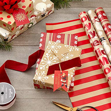 Load image into Gallery viewer, Hallmark Reversible Christmas Wrapping Paper (3 Rolls: 120 sq. ft. ttl) "Merry Holidays," Snowflakes, Snowmen, Red Stripes
