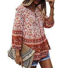 Load image into Gallery viewer, YUZIBAO Blouses for Women V Neck Long Sleeve Boho Tops Babydoll Shirts Floral Print Blouse(Red,XL)
