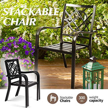 Load image into Gallery viewer, SUNCROWN 7-Piece Outdoor Wrought Iron Chairs and Table Patio Dining Furniture Set - 6 Stackable Metal Chairs and 1 Rectangular Steel Slat Bistro Table with 1.57" Umbrella Hole for Garden Backyard Deck
