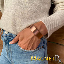 Load image into Gallery viewer, MagnetRX® Pure Copper Magnetic Bracelet - Arthritis Pain Relief &amp; Carpal Tunnel Magnetic Therapy Copper Bracelets - Adjustable Wide Copper Cuff Bracelet with 12 Magnets (Brushed Copper, M/L)
