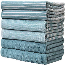 Load image into Gallery viewer, Premium Kitchen Towels (20”x 28”, 6 Pack) – Large Cotton Kitchen Hand Towels – Flat &amp; Terry Towel – Highly Absorbent Tea Towels Set with Hanging Loop (Aqua)
