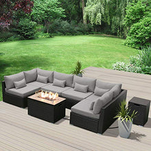 Load image into Gallery viewer, DINELI Patio Furniture Sectional Sofa with Gas Fire Pit Table Outdoor Patio Furniture Sets Propane Fire Pit (Light Grey-Rectangular Table)
