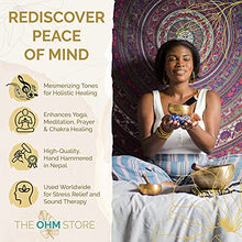 Load image into Gallery viewer, Tibetan Singing Bowl Set Bundle with Lava Stone and Rose Quartz Mala Bracelet — Handcrafted in Nepal for Chakra Healing, Meditation, Intention Setting, and Mantra Recitation
