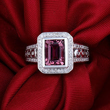 Load image into Gallery viewer, Beyond jewelry Fashion Solid 14K White Gold Natural Emerald Cut 6x8mm Pink Tourmaline Diamond Ring
