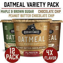 Load image into Gallery viewer, Kodiak Cakes Instant Protein Oatmeal Cup, Variety Pack: Peanut Butter Chocolate Chip, Maple &amp; Brown Sugar, &amp; Chocolate Chip (Pack of 12)
