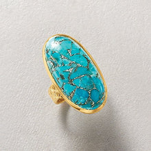 Load image into Gallery viewer, Ross-Simons Mosaic Turquoise Ring in 18kt Gold Over Sterling. Size 6
