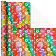 Load image into Gallery viewer, Hallmark Holiday Wrapping Paper with Cut Lines on Reverse (3 Rolls: 120 sq. ft. ttl) Teal, Yellow, Pink, Orange Patchwork and Donkeys for Christmas, Kwanzaa, Three Kings Day
