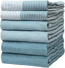 Load image into Gallery viewer, Premium Kitchen Towels (20”x 28”, 6 Pack) – Large Cotton Kitchen Hand Towels – Flat &amp; Terry Towel – Highly Absorbent Tea Towels Set with Hanging Loop (Aqua)
