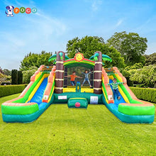 Load image into Gallery viewer, Crossover Tropical Inflatable Bounce House Double Slide 16.5 x 15 x 11 Foot - Big Inflatable Water Slide Bouncer House Combo for Kids - Outdoor Party Bounce House with Blower, Stakes, &amp; Storage Bag

