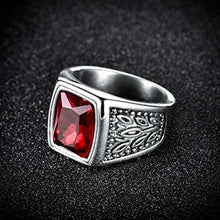 Load image into Gallery viewer, Promsup Mens Square Red Garnet Ruby Stainless Steel Solitaire Wedding Band Rings Jewelry (10)
