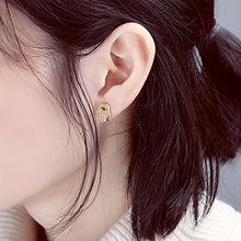 Load image into Gallery viewer, Yellow Gold/White Gold Plated Evil Eye and Hamsa Hand of Fatima White Blue Cubic zircon crystal Stud Earrings For Women Teen Girls (Yellow Gold)
