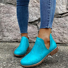 Load image into Gallery viewer, Padaleks Women's Western Cowboy Boots Comfortable Low Heels Cut-Out Side Cowgirl Retro Round Toe Ankle Booties
