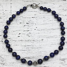 Load image into Gallery viewer, NOVICA Lapis Lazuli .925 Sterling Silver Beaded Necklace, 23" 'Indigo Allure'
