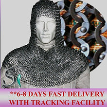 Load image into Gallery viewer, Souvenir India Chainmail Hood Chain Mail Coif 10 mm Flat Riveted MS – Medieval Armor

