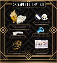Load image into Gallery viewer, 4 Sizes – Black White Gold Balloon Garland Kit &amp; Arch for New Years, Graduation or Birthday – Small and Large Black and White Balloons with Gold Confetti – Party Decorations for Gatsby Roaring 20s

