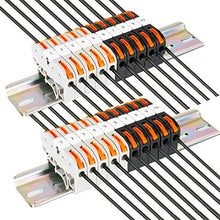 Load image into Gallery viewer, DIN Rail Terminal Blocks Kit, with 20pcs Universal Compact Connectors, 2pcs Connection Bar, 2pcs Marker Strip, 2pcs DIN Rail Terminal End Block, 20pcs Screws, with Transparent Storage Box, 28-12 AWG
