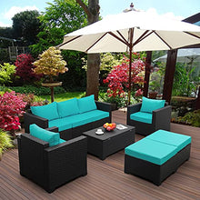 Load image into Gallery viewer, Rattaner Patio Wicker Furniture Set 6 Pieces Outdoor PE Rattan Conversation Couch Sectional Chair Sofa Set with Turquoise Cushion.
