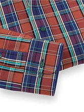 Load image into Gallery viewer, Paul Fredrick Men's Tailored Fit Non-Iron Cotton Tartan Dress Shirt Rust 17.0/34 DHR565B
