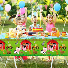 Load image into Gallery viewer, 3 Pieces Farm Animals Party Tablecloth Farmhouse Disposable Plastic Table Cover Barnyard Farm Animal Theme Party Decorations for Picnics Baby Shower Boys Girls Birthday Party Supplies, 108 x 54 Inch
