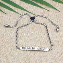 Load image into Gallery viewer, Joycuff Do No Harm But Take No Shit Bracelet Adjustable Chain Link Bar Bangle Inspirational Encouragement Motivational Gift for Best Friend Friendship BFF Empowered Women
