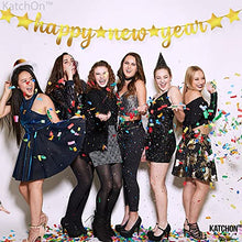 Load image into Gallery viewer, Shiny, Happy New Year Banner Gold - No DIY, 10 Feet | Foil Script New Years Eve Banner for New Years Eve Party Supplies 2023 | New Years Banner for Happy New Year Decorations 2023 | New Years Backdrop
