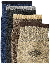 Load image into Gallery viewer, Columbia Men's 4 Pack Mid-Calf Moisture Control Ribbed Crew Socks, Black/Brown/Blue/Khaki, 6-12
