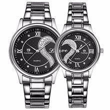 Load image into Gallery viewer, Valentine's Romantic Stainless Steel His and Hers Wrist Watches,fq-102 Gifts Set for Lovers,Black Color 2 Pieces
