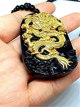Load image into Gallery viewer, yigedan 18K 999 Pure Yellow Gold Inlay Natural Obsidian Black Jade Pendant Dragon
