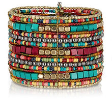 Load image into Gallery viewer, SPUNKYsoul Bohemian Multi-Colored Beaded Cuff Bracelets for Women Collection (Teal/Red/Cube)
