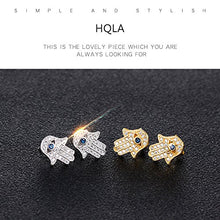 Load image into Gallery viewer, Yellow Gold/White Gold Plated Evil Eye and Hamsa Hand of Fatima White Blue Cubic zircon crystal Stud Earrings For Women Teen Girls (Yellow Gold)
