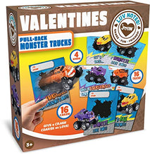 Load image into Gallery viewer, JOYIN 16 Pack Valentines Day Gift Cards With Gift Pull Back Monster Truck Toys for Valentine's Classroom Exchange Prizes Valentine Party Favor Toys
