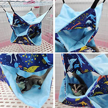 Load image into Gallery viewer, Small Animal Hanging Hammock Pet Swinging Bed 3 Tier Sleep Nap Sack Cage Accessories Kit Set Tunnel Ferret Rat Cave Sugar Glider Hideouts Warm Bedding for Squirrel Guinea Pig (Bluecat Pattern)
