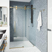 Load image into Gallery viewer, VIGO VG6041MGCL6074 3.0" L -60.0" W -74.0" H Elan Frameless Sliding Rectangle Shower Door with Clear 0.38" Tempered Glass and Stainless Steel Hardware in Matte Gold Finish with Reversible Handle
