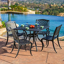 Load image into Gallery viewer, Christopher Knight Home Hallandale Cast Aluminum Outdoor Dining Set, 5-Pcs Set, Black Sand
