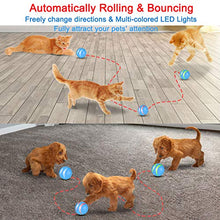 Load image into Gallery viewer, USB Rechargeable Smart Interactive Pet Toy Bounce Ball for Dog Cat,Built-in 1000mAh Battery,RGB Flashing LED Lights,360 Degree Auto Rolling/Turn Off,Washable Durable TPU Roller Wicked Toys (Blue)
