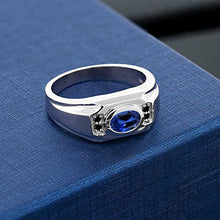 Load image into Gallery viewer, Gem Stone King 1.77 Ct Oval Blue Created Sapphire Black Diamond 925 Sterling Silver Men's Ring (Size 7)
