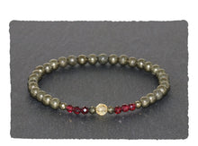 Load image into Gallery viewer, 3mm Faceted &amp; 4mm Round Pyrite, 3mm Faceted Brazilian Garnet and 4mm Faceted Citrine Beaded Gemstone Bracelet Unisex Moneymaker Bracelet
