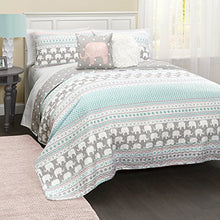 Load image into Gallery viewer, Lush Decor Elephant Striped Quilt Reversible 5 Piece Kids Bedding Set, Full/Queen, Pink &amp; Turquoise
