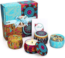 Load image into Gallery viewer, Yinuo Mirror Scented Candles Gift Set, Natural Soy Wax 4.4 Oz Portable Travel Tin Candles Women Gift with Strongly Fragrance Essential Oils for Aromatherapy- 4 Pack
