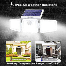 Load image into Gallery viewer, Bundle - 2 Pack Black LED Solar Motion Sensor Lights &amp; 2 Pack White LED Solar Motion Sensor Lights; 128 LED 800LM, 3 Adjustable Heads, 270° Wide Angle Illumination, IP65 Waterproof
