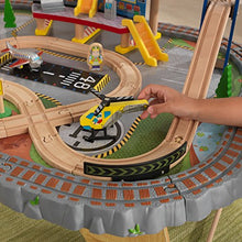 Load image into Gallery viewer, KidKraft Transportation Station Wooden Train Set and Table with Airport, Helicopter, 58 Pieces Included, Gift for Ages 3+
