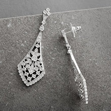 Load image into Gallery viewer, Mariell Zirconia Crystal Art Deco Silver Wedding Dangle Earrings for Women, Jewelry for Bride, Bridesmaid
