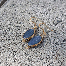 Load image into Gallery viewer, Natural Stone Wire Wrap Dangle Drop Earrings Gold Plated 925 Sterling Silver Hook/Kyanite
