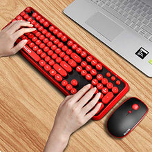 Load image into Gallery viewer, Wireless Keyboard Mouse Combo,2.4GHz Waterproof Keyboard with Round Retro Style Red Key and Optical Wireless Gaming Mouse with 3 Adjustable DPI, Compatible with PC, Computer, Laptop, Desktop, Note
