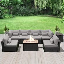Load image into Gallery viewer, DINELI Patio Furniture Sectional Sofa with Gas Fire Pit Table Outdoor Patio Furniture Sets Propane Fire Pit (Light Grey-Rectangular Table)

